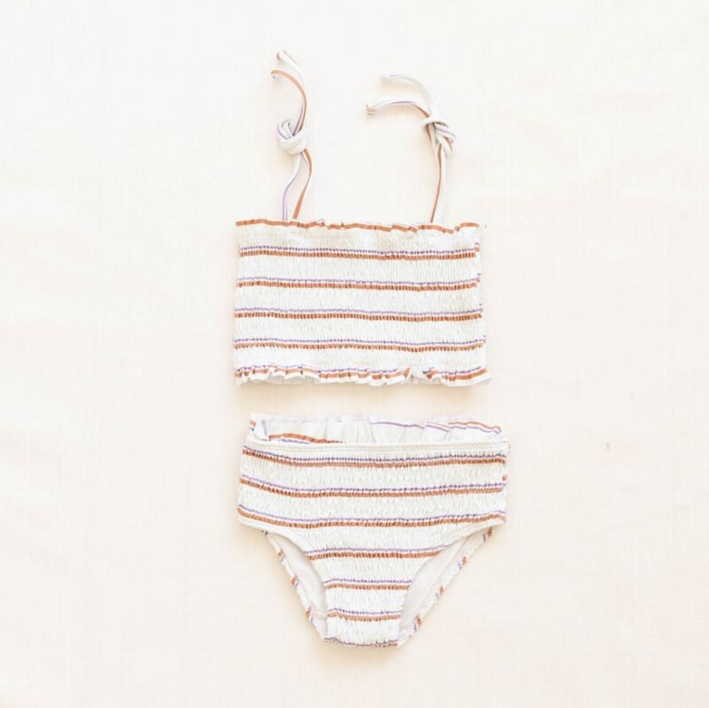 NWT Fin & Vince Smocked Bikini - Sunrise Stripe